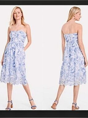 White House Black Market strapless floral midi dress